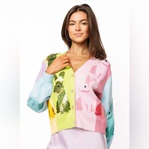 QUEEN OF SPARKLES Pastel Multi-Color Bunny Cardigan
